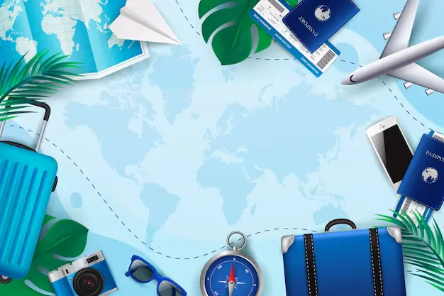 Map and travel items on a table